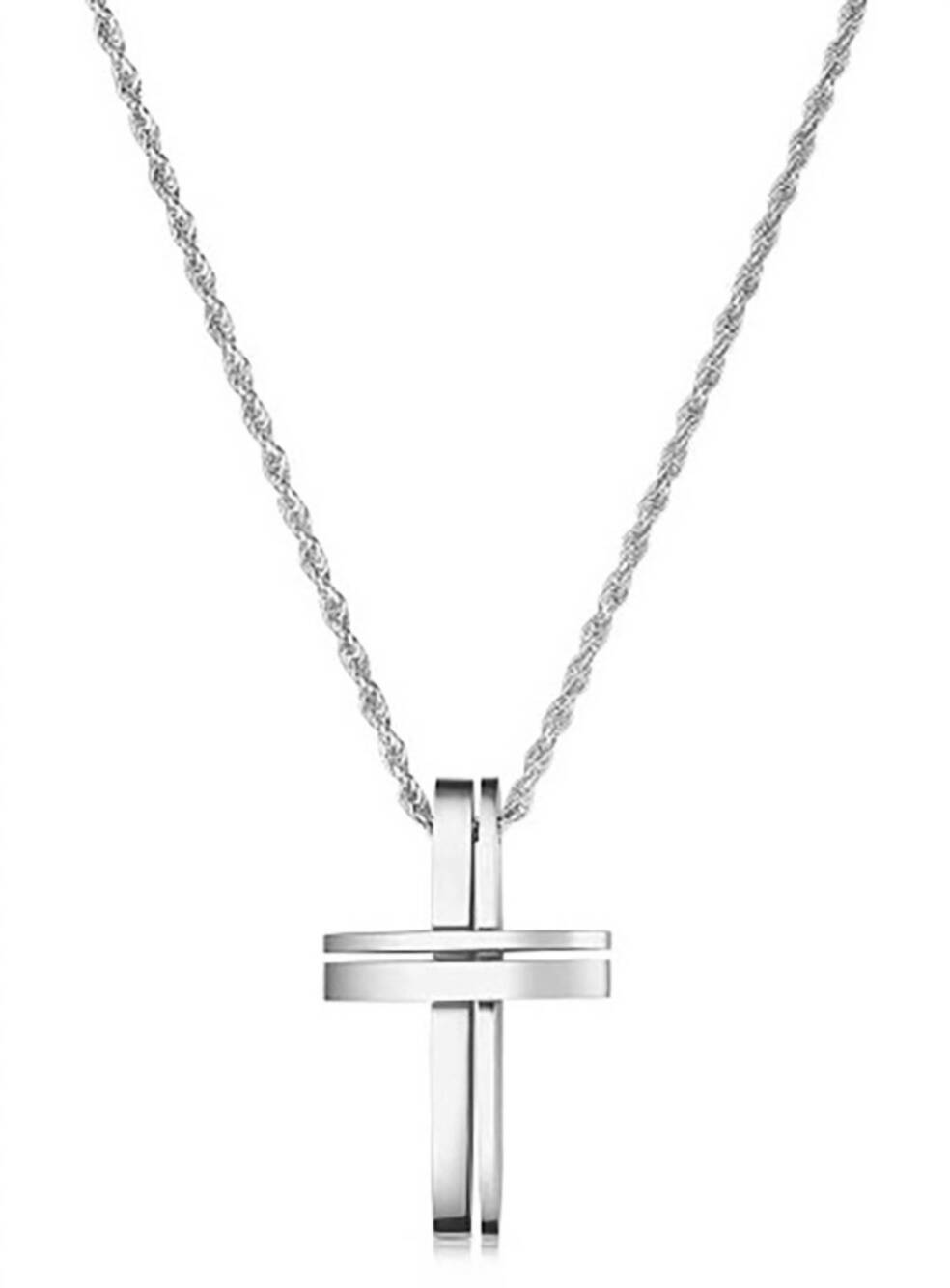 NEW MONTANA SILVERSMITHS men's divine path smooth cross necklace in stainless st